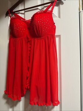 4/$15 Red Rhinestone Babydoll Dress